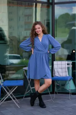 Жіноча сукня-міні на запах блакитна