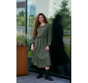Жіноча сукня-міді з рюшами хакі
